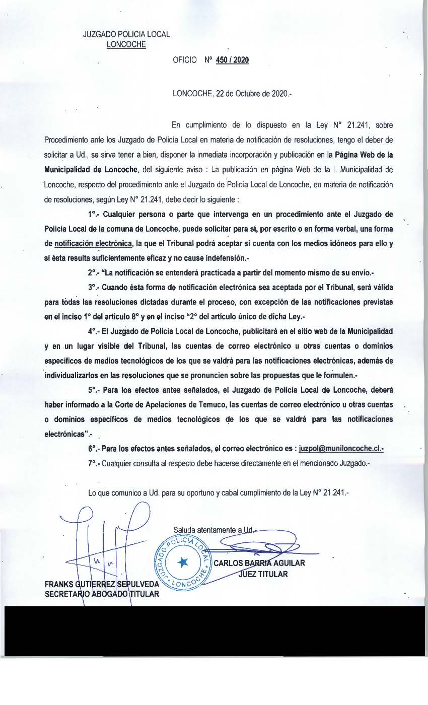 Lee más sobre el artículo JUZGADO DE POLICIA LOCAL INFORMA: