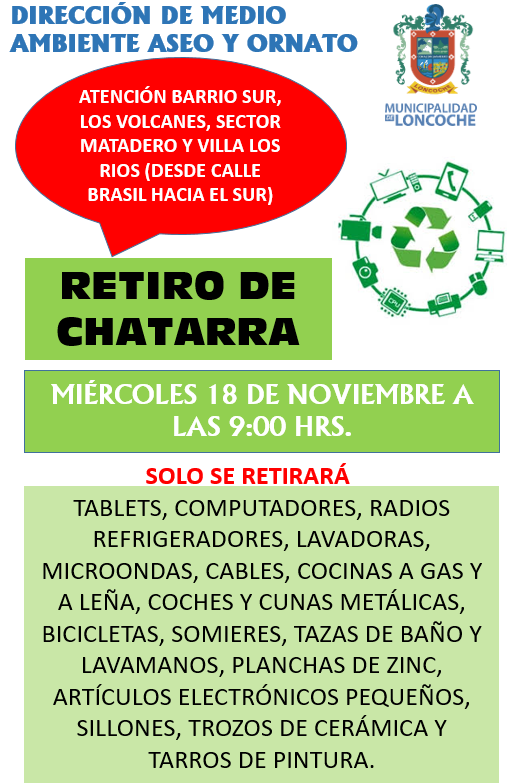 En este momento estás viendo CAMPAÑA ANUAL DE RETIRO DE CHATARRA EN DOMICILIOS URBANOS.