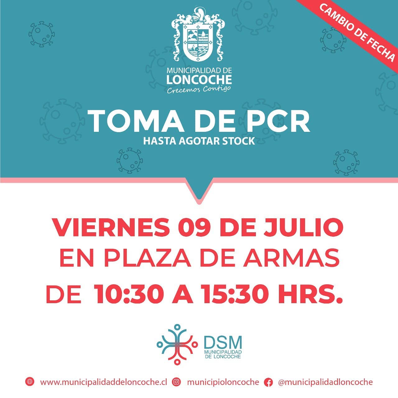 En este momento estás viendo MAÑANA VIERNES TOMA DE PCR EN PLAZA DE LONCOCHE.