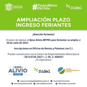 Lee más sobre el artículo BONO ALIVIO MYPES se extiende el plazo para la postulación al bono alivio PYME para feriantes.