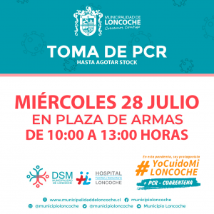 Lee más sobre el artículo 🛑ÚLTIMO MOMENTO | HOY TOMA DE PCR EN PLAZA DE LONCOCHE.