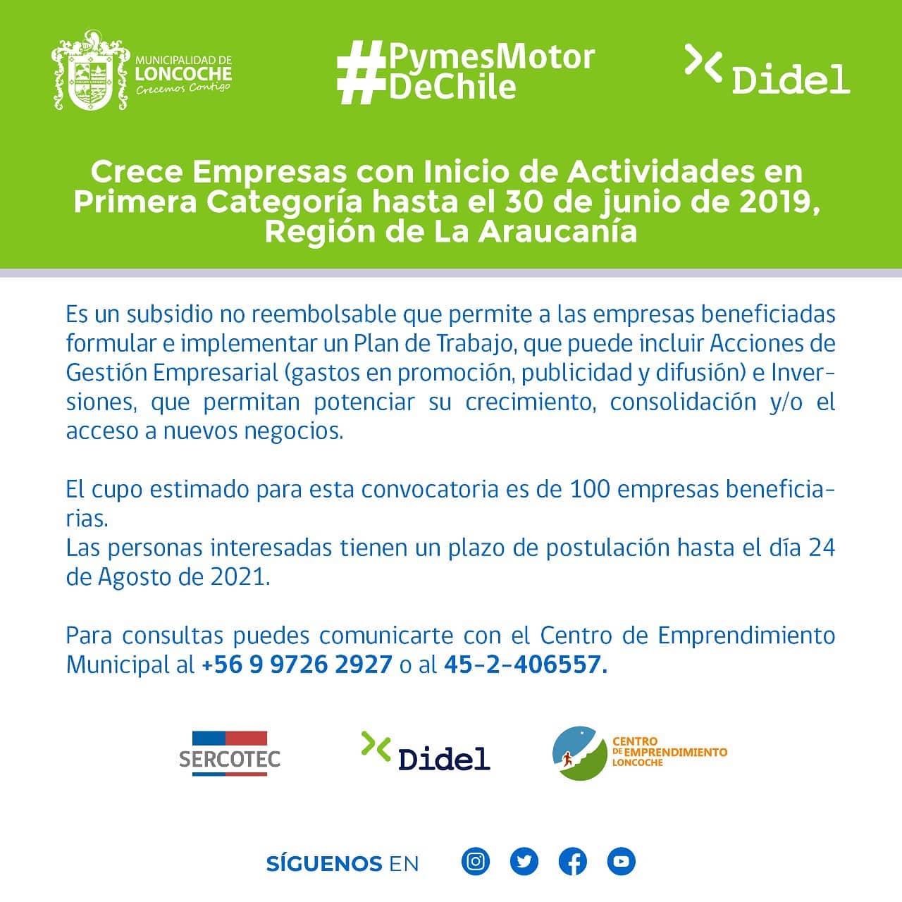 En este momento estás viendo Crece Empresas con Inicio de Actividades en Primera Categoría hasta el 30 de junio de 2019, Región de La Araucanía.