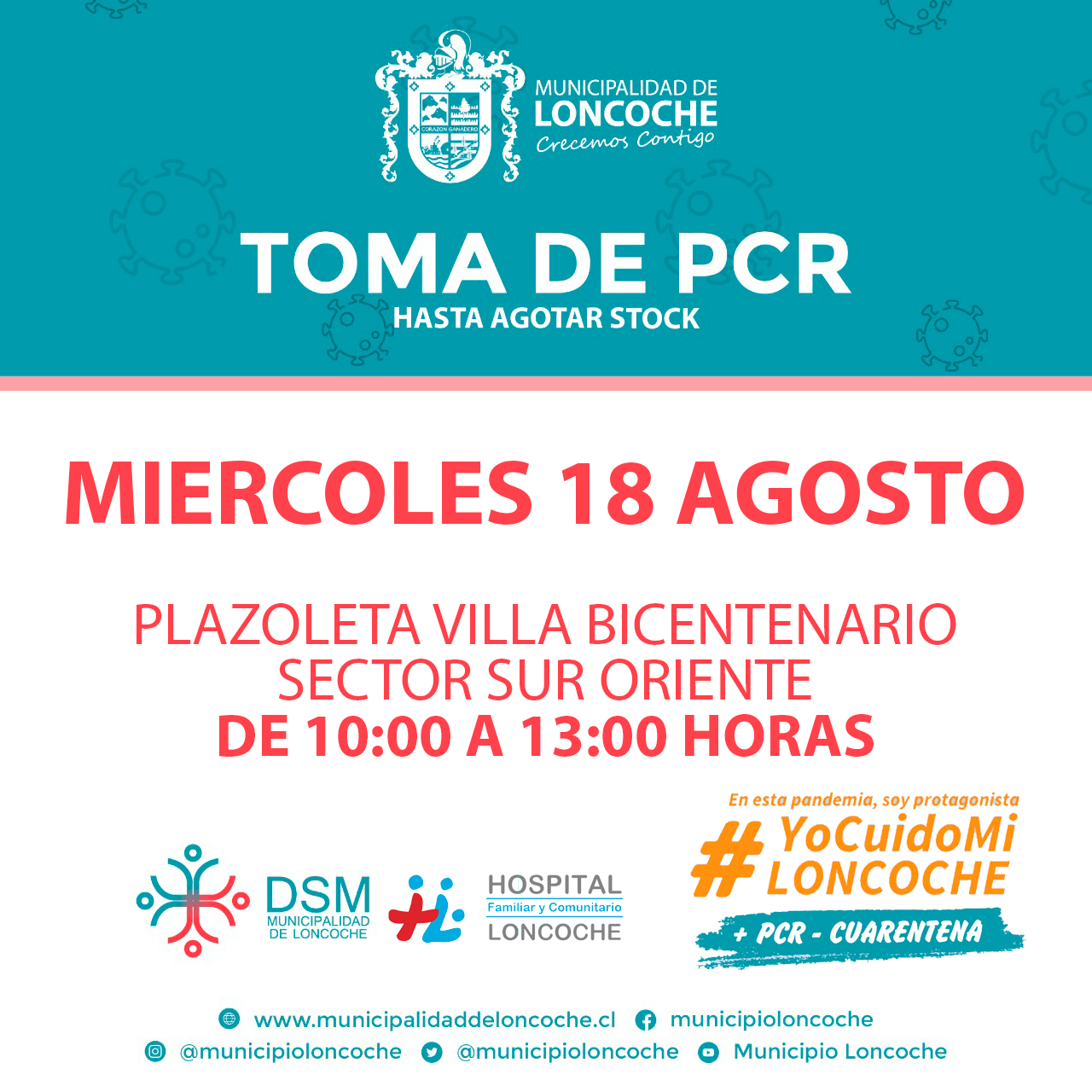 En este momento estás viendo ¡HOY TOMA DE PCR SECTOR SUR-ORIENTE DE LONCOCHE!