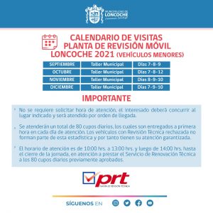 Lee más sobre el artículo CALENDARIO PLANTA DE REVISIÓN TÉCNICA MÓVIL EN LONCOCHE.