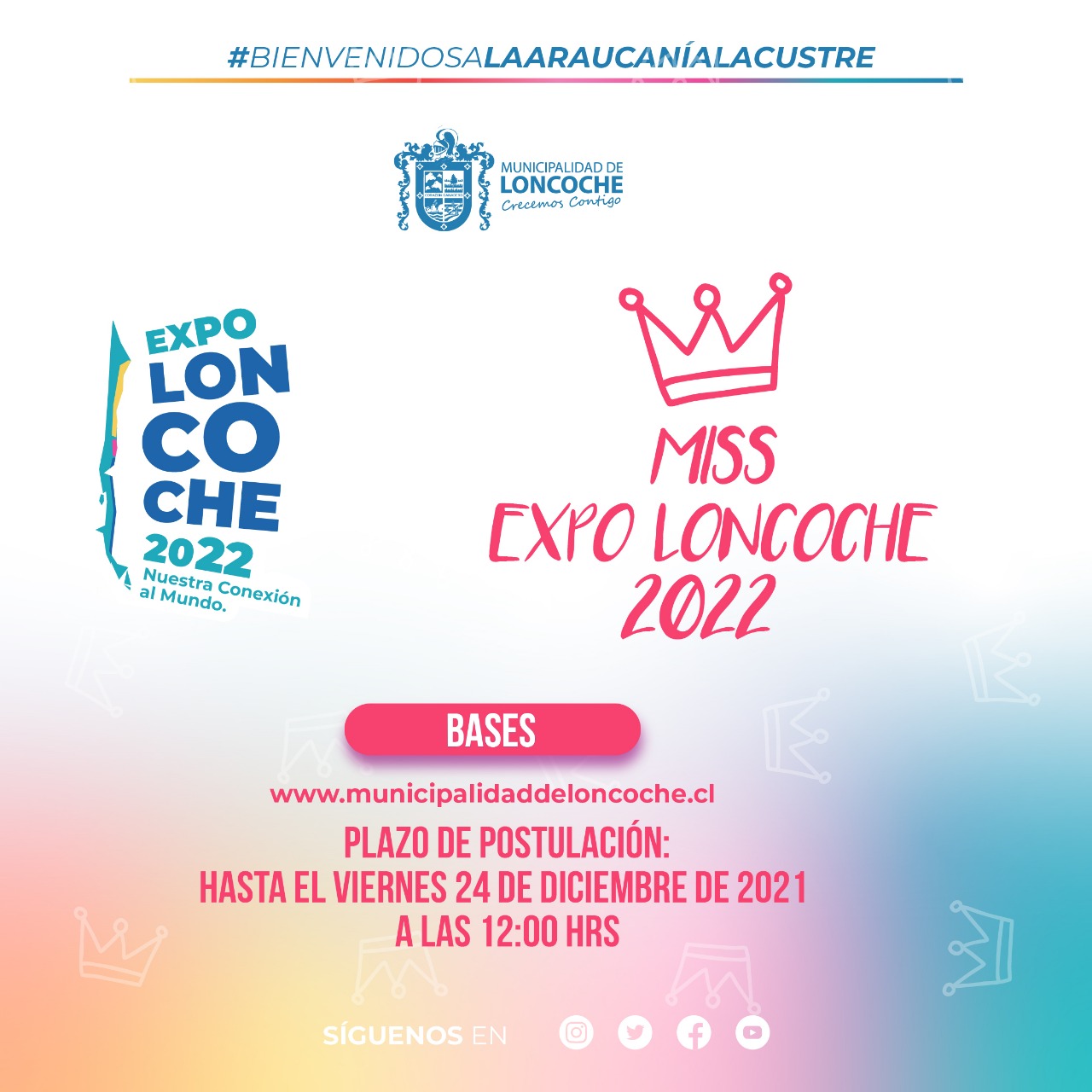 En este momento estás viendo BASES MISS EXPO LONCOCHE, EMBAJADORA DEL TURISMO 2022.