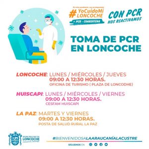 Lee más sobre el artículo TOMA DE PCR GRATUITO EN LONCOCHE.