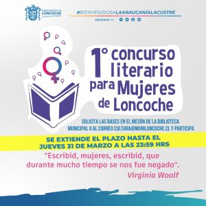 Lee más sobre el artículo EXTIENDEN PLAZO PARA PARTICIPAR DE PRIMER CONCURSO LITERARIO PARA MUJERES.