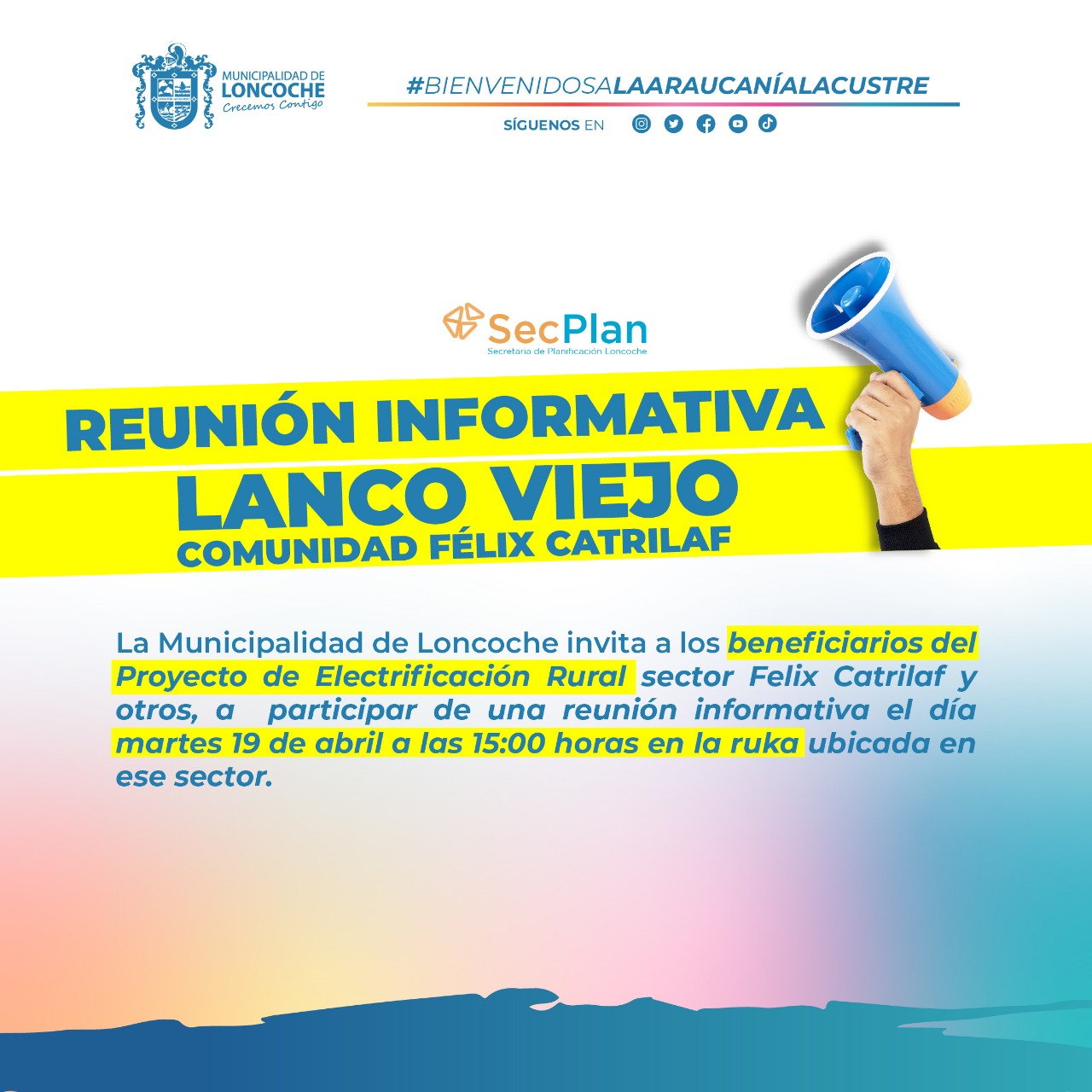 Lee más sobre el artículo INVITAN A REUNIÓN INFORMATIVA EN LANCO VIEJO.