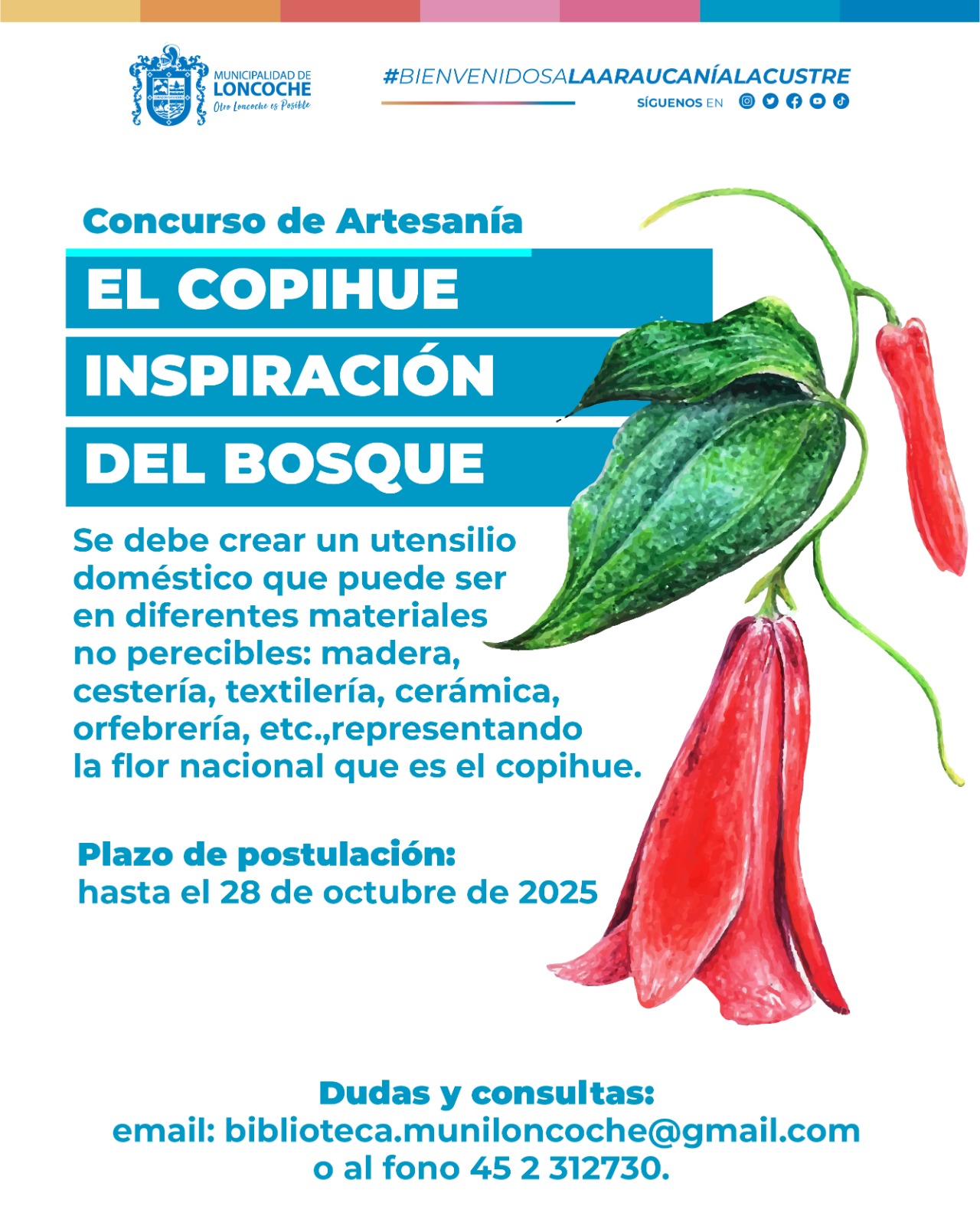 Lee más sobre el artículo CONCURSO DE ARTESANÍA “El Copihue, inspiración del bosque”