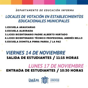 Lee más sobre el artículo Información importante para las comunidades educativas de Loncoche: adecuaciones por proceso electoral 2025