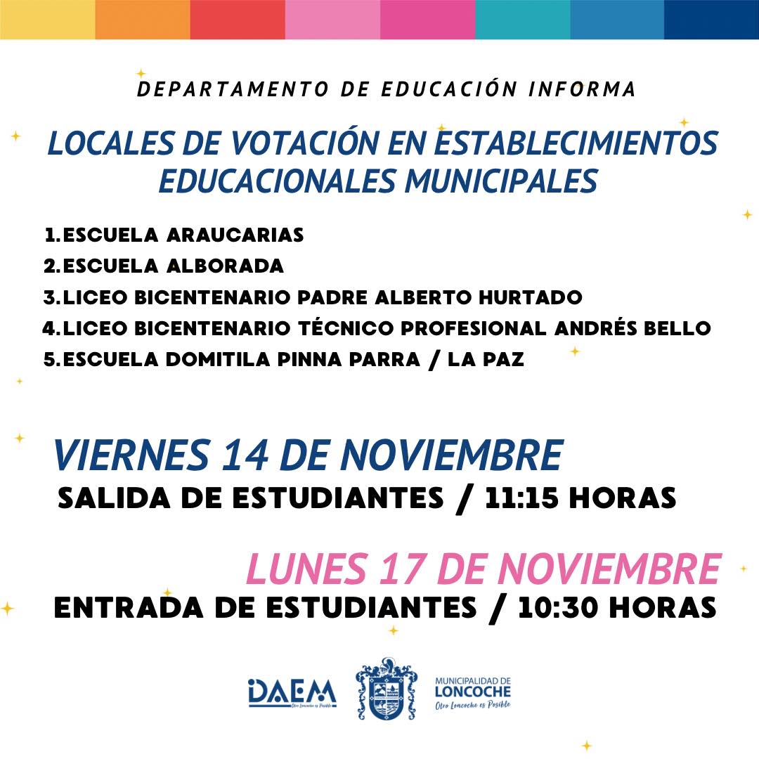 Lee más sobre el artículo Información importante para las comunidades educativas de Loncoche: adecuaciones por proceso electoral 2025