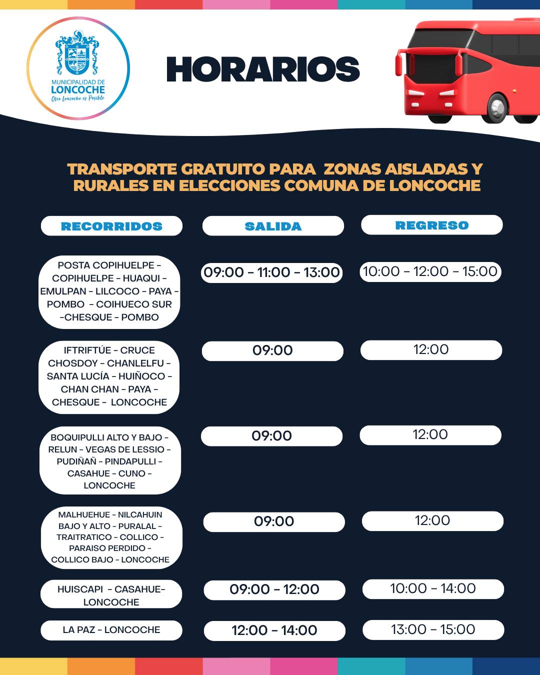 Lee más sobre el artículo TRANSPORTE LICITADO Y SUBSIDIADO PARA ELECCIONES – DOMINGO 16 DE NOVIEMBRE