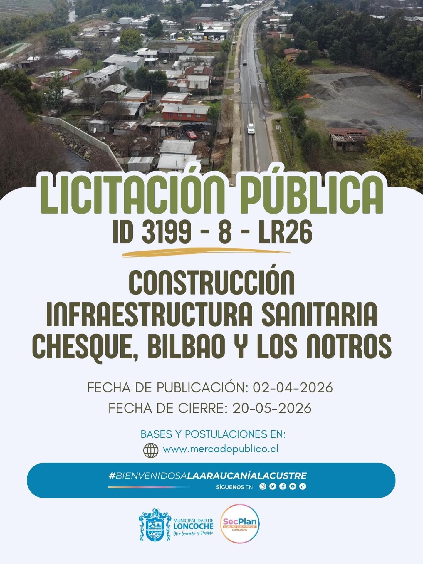 En este momento estás viendo LICITACIÓN INFRAESTRUCTURA SANITARIA – CHESQUE, BILBAO Y LOS NOTROS