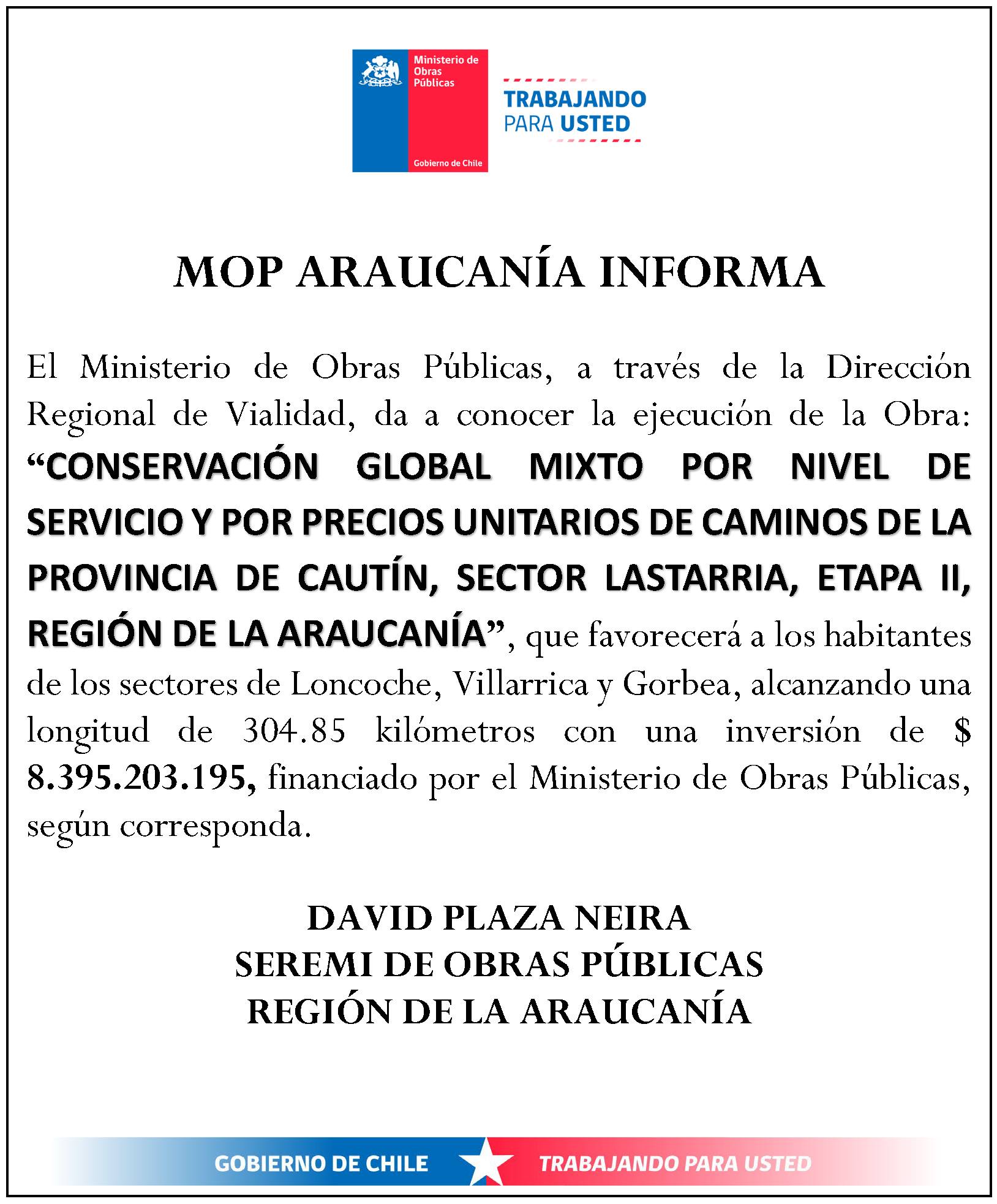 En este momento estás viendo MINISTERIO DE OBRAS PÚBLICAS INFORMA: