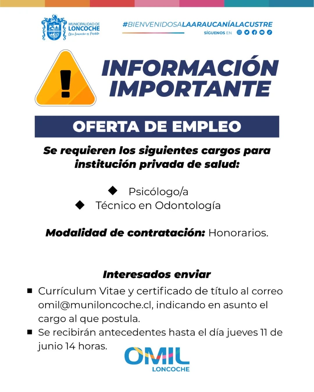 En este momento estás viendo INFORMACIÓN IMPORTANTE | OFERTA DE EMPLEO