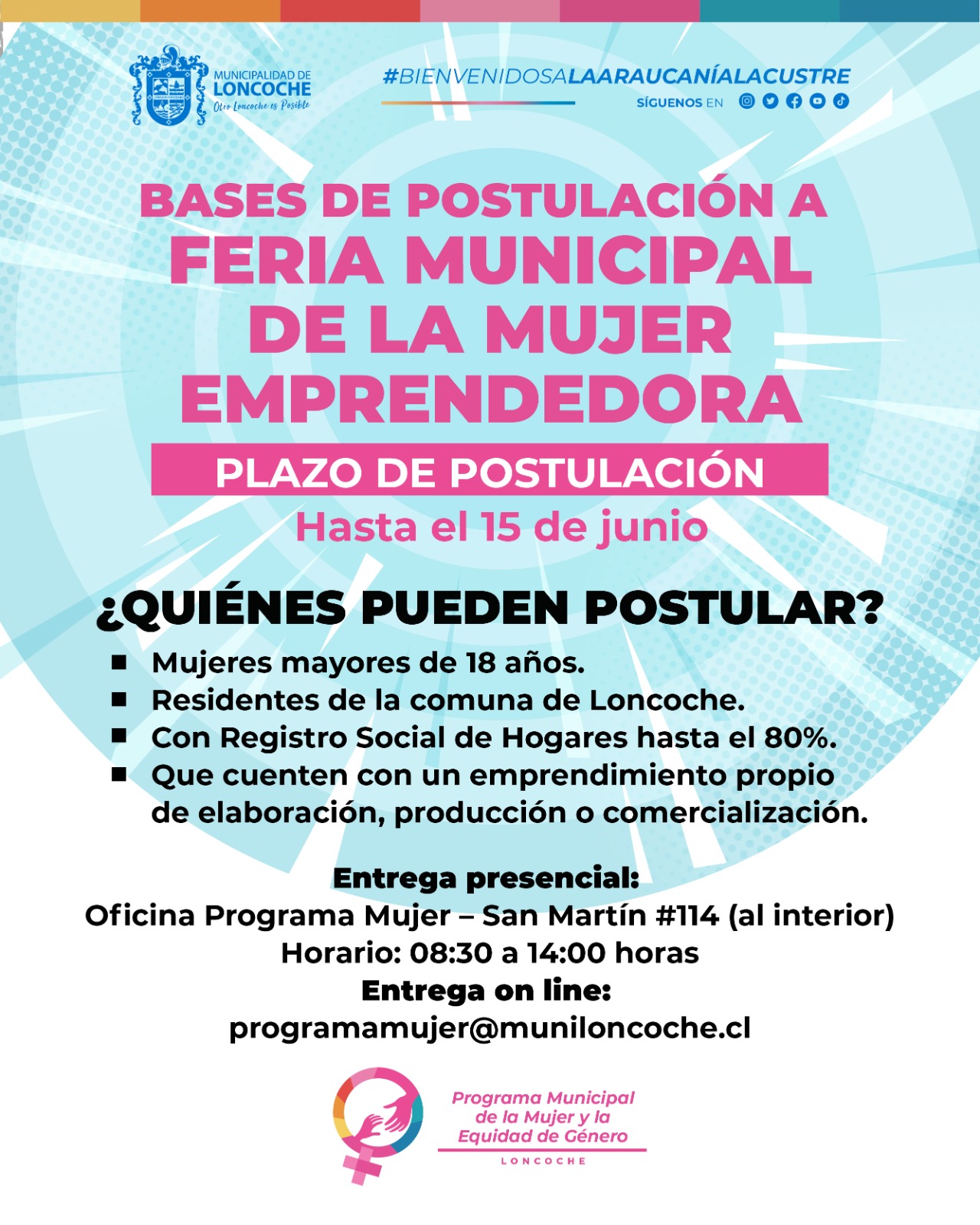 En este momento estás viendo BASES FERIA DE LA MUJER EMPRENDEDORA – LONCOCHE 2026