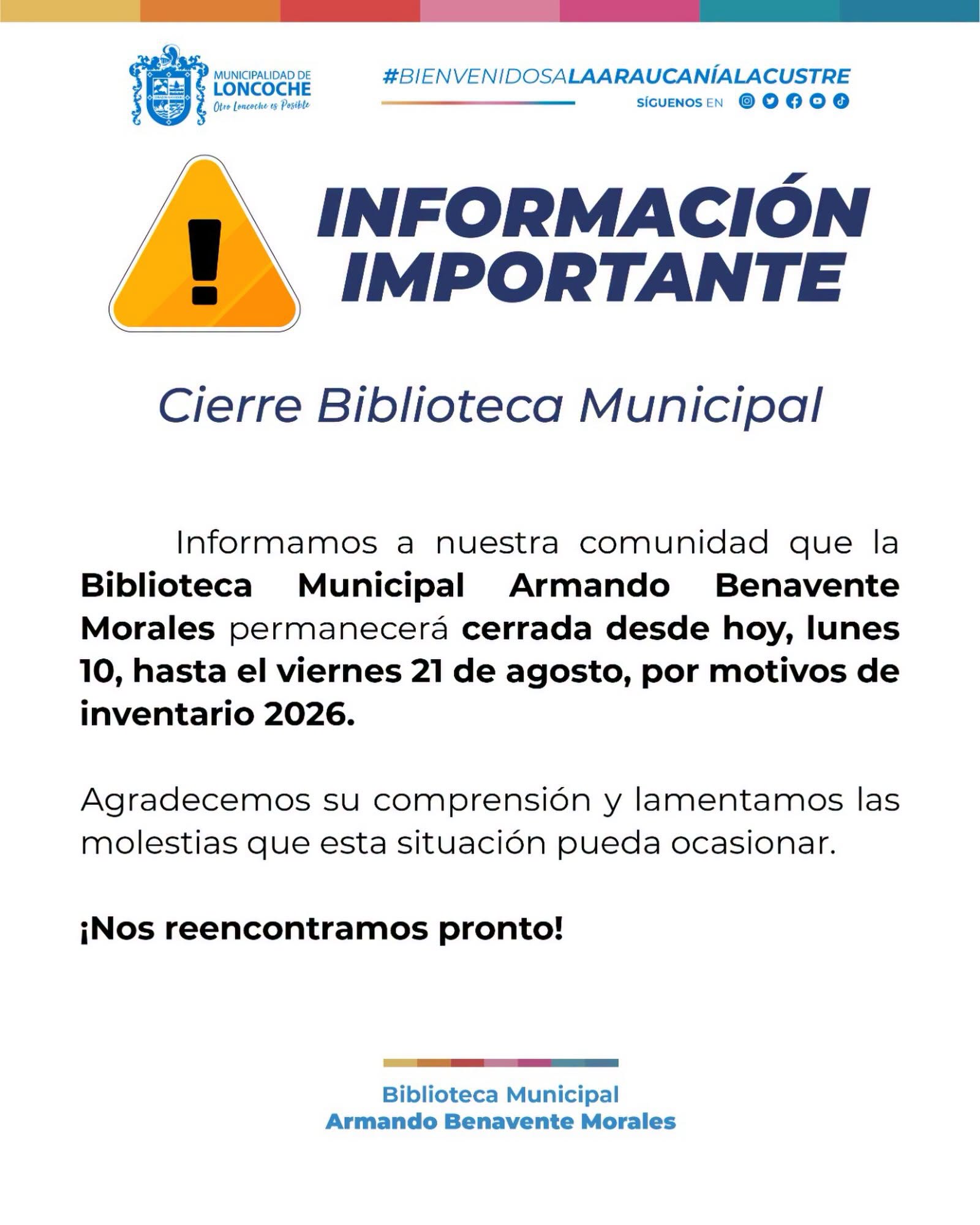 En este momento estás viendo AVISO IMPORTANTE | BIBLIOTECA MUNICIPAL