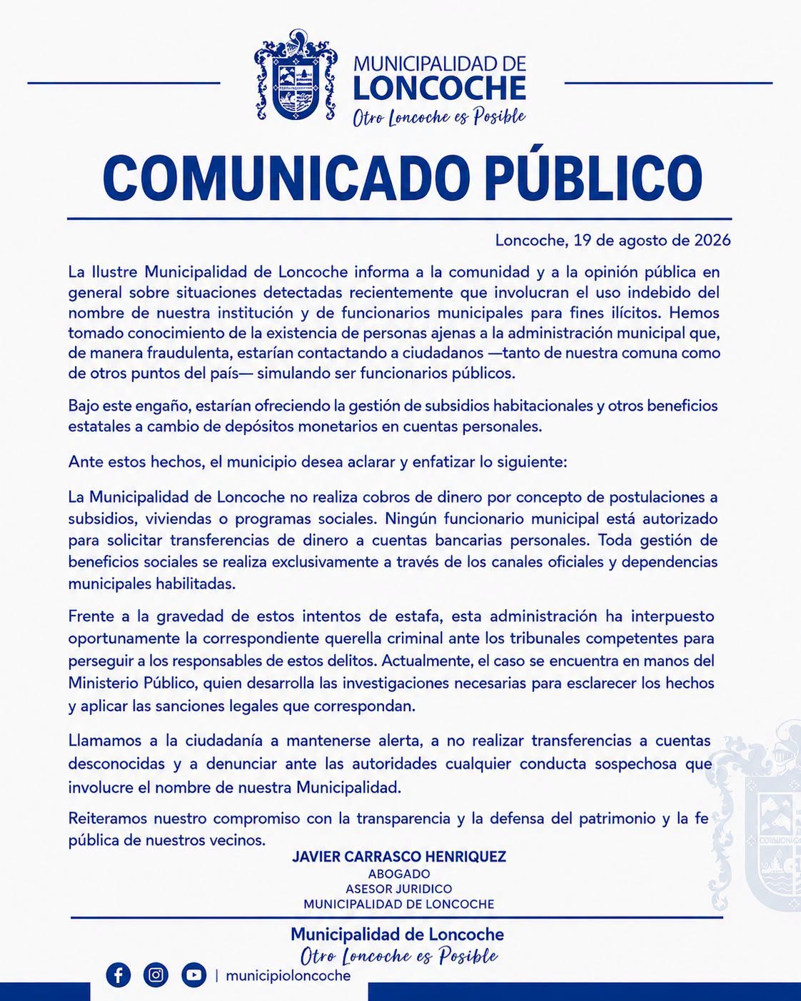 En este momento estás viendo COMUNICADO PÚBLICO