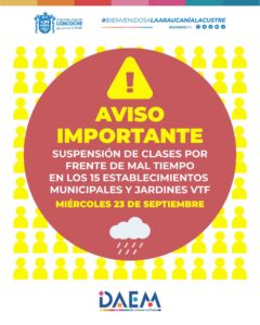 Lee más sobre el artículo SUSPENSIÓN DE CLASES POR FRENTE DE MAL TIEMPO