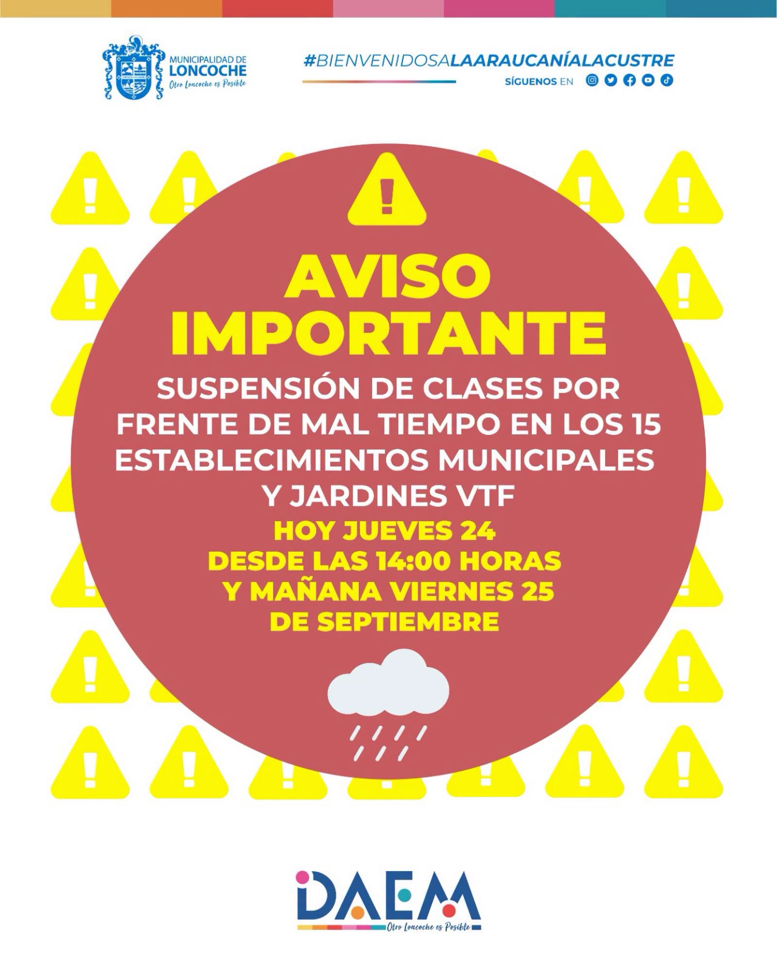En este momento estás viendo AVISO IMPORTANTE | SUSPENSIÓN DE CLASES POR FRENTE DE MAL TIEMPO
