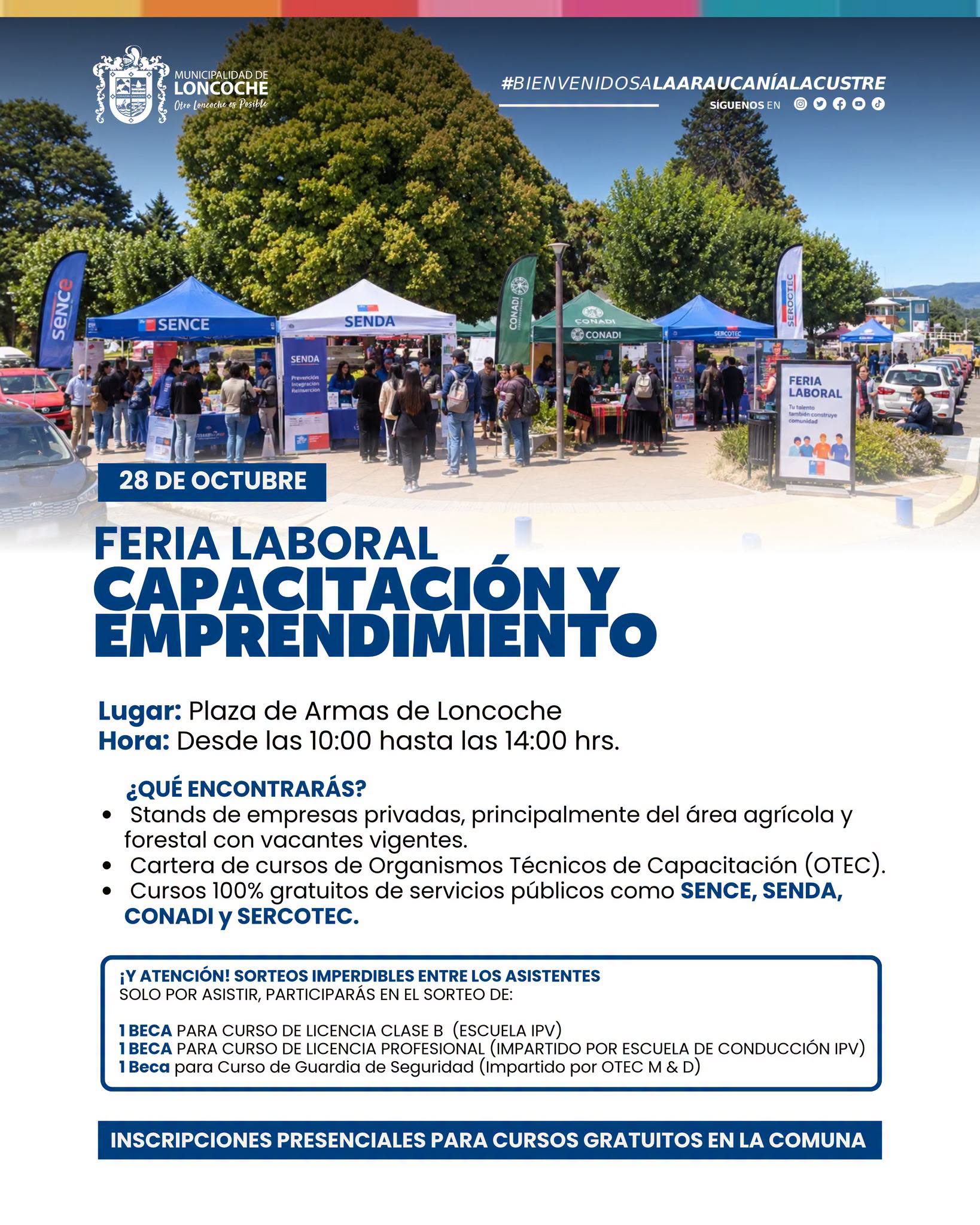 Lee más sobre el artículo FERIA LABORAL, DE CAPACITACIÓN Y EMPRENDIMIENTO LLEGA A LONCOCHE CON OFERTAS DE EMPLEO, CURSOS GRATUITOS Y BECAS DE CAPACITACIÓN