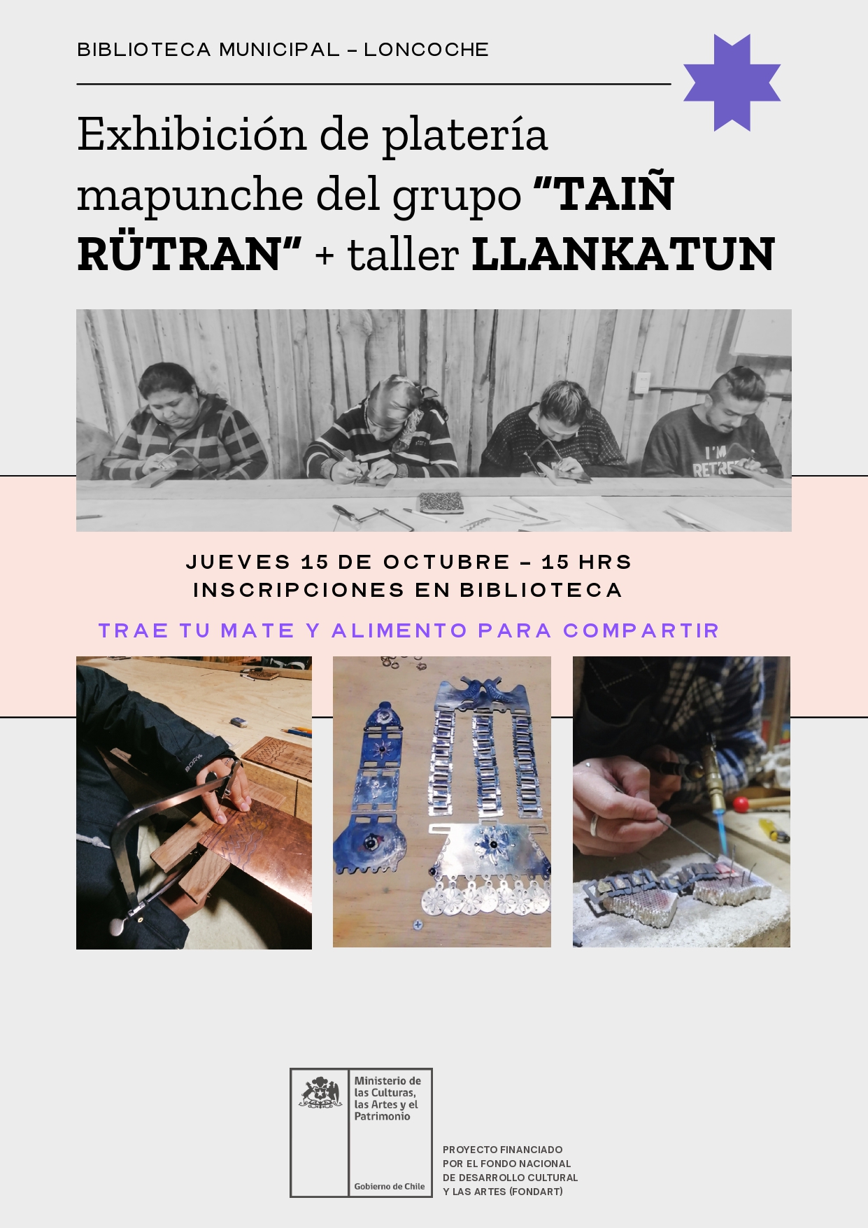 Lee más sobre el artículo EXHIBICIÓN DE PLATERÍA MAPUCHE Y TALLER LLANKATUN EN LONCOCHE
